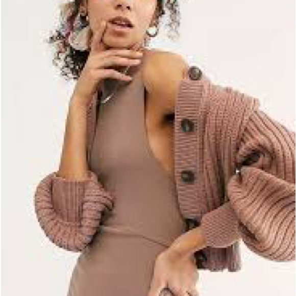 Free People Ribbed Cardigan in Mocha - Picture 2 of 7